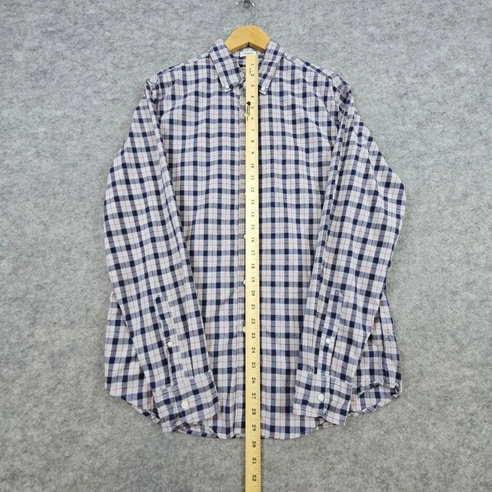 J Crew Men's Secret Wash‎ Shirting Size M Organic Cotton Shirt Blue/Mauve Checks